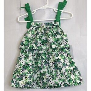 NWT Sosomi Girls Dress 18-24 Months Green Floral Sundress with Bow Ties